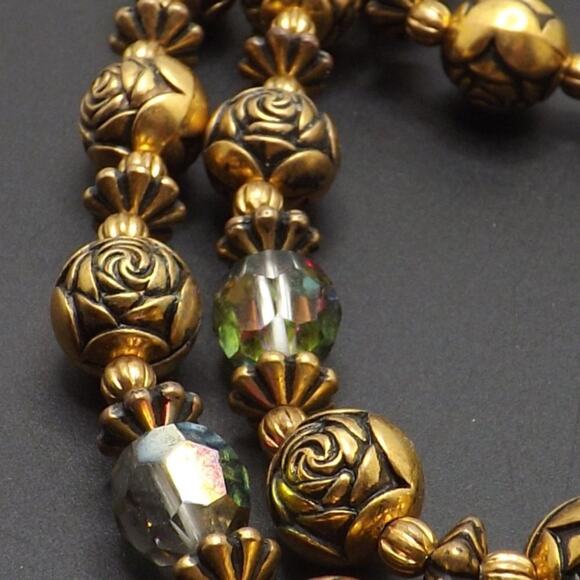 Vintage Aurora Borealis Crystals Rose Bead Necklace, 22 Inch, Spring Ring Clasp - Picture 5 of 11